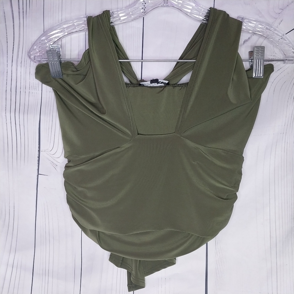 Fasion Nova Olive Green Don't Get It Twisted Halter Top NWT